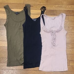 Bundle Tanks- Womens Size Small Tank Tops. Black, Olive Green And Light Pink.